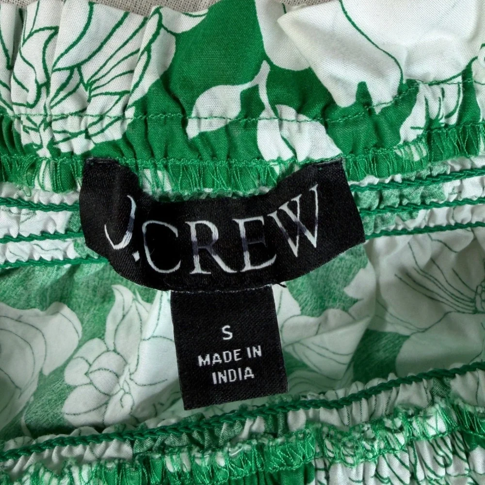 J. Crew‎ One Shoulder Smocked Kelly Floral Print Blouse size Small Green/White